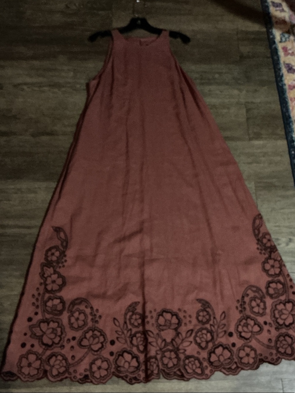 Anthropologie Rust Maxi Dress with Floral Hem Embroidery